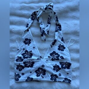 Floral Halter Top - White and Navy